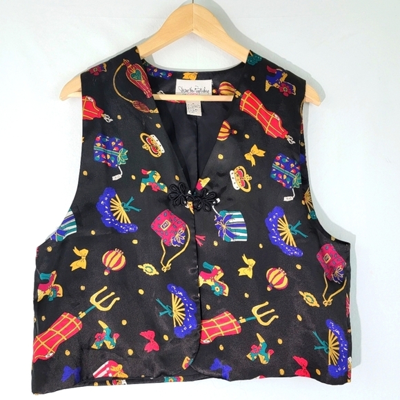 VTG Diane Von Furstenberg Men's Holiday Christmas Print Vest Sz M - Picture 1 of 12